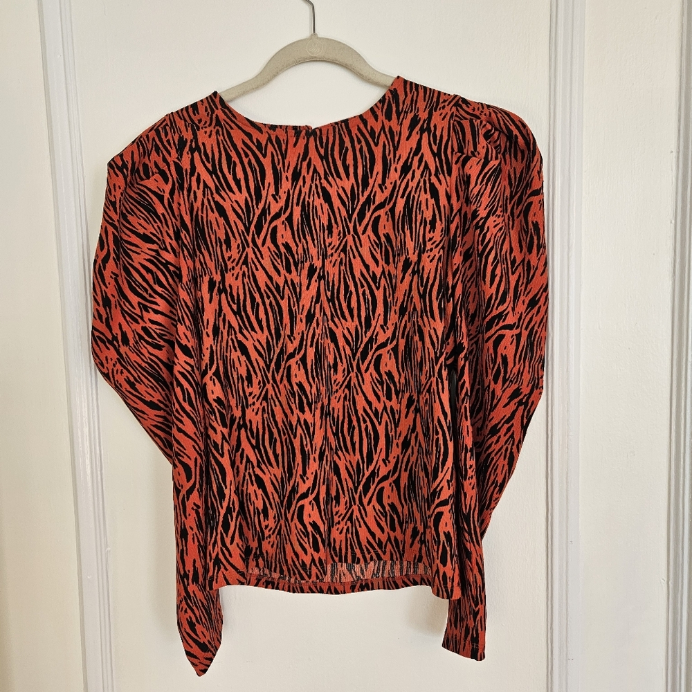 Women's Orange and Black Animal Patterned Top Size M